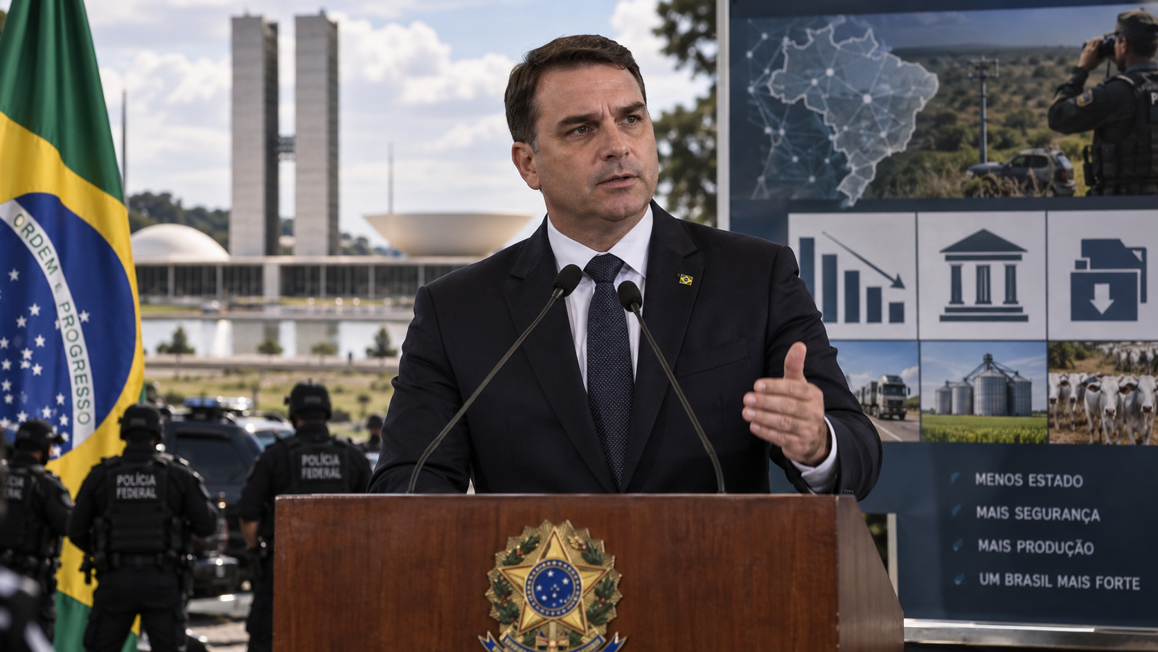 Flávio Bolsonaro propõe redução da estrutura federal e mudanças na política de segurança
