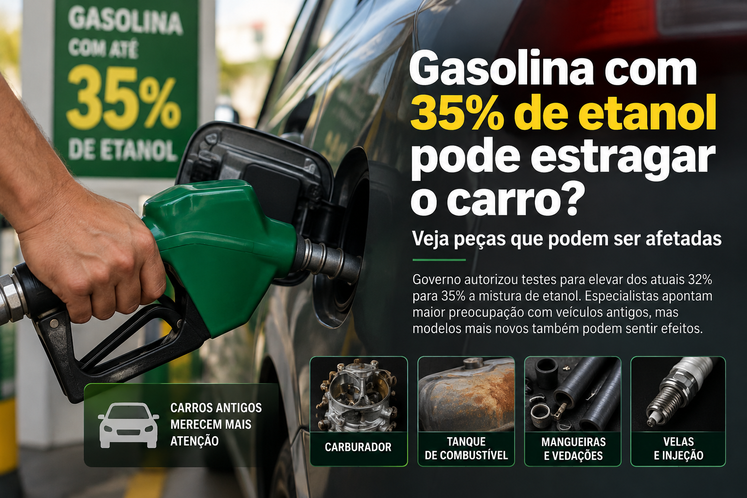 Gasolina com 35% de etanol pode afetar carros? Entenda quais peças exigem atenção