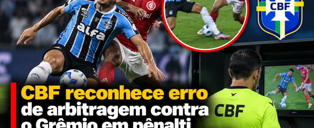 CBF reconhece erro de arbitragem contra o Grêmio em pênalti não marcado no Gre-Nal