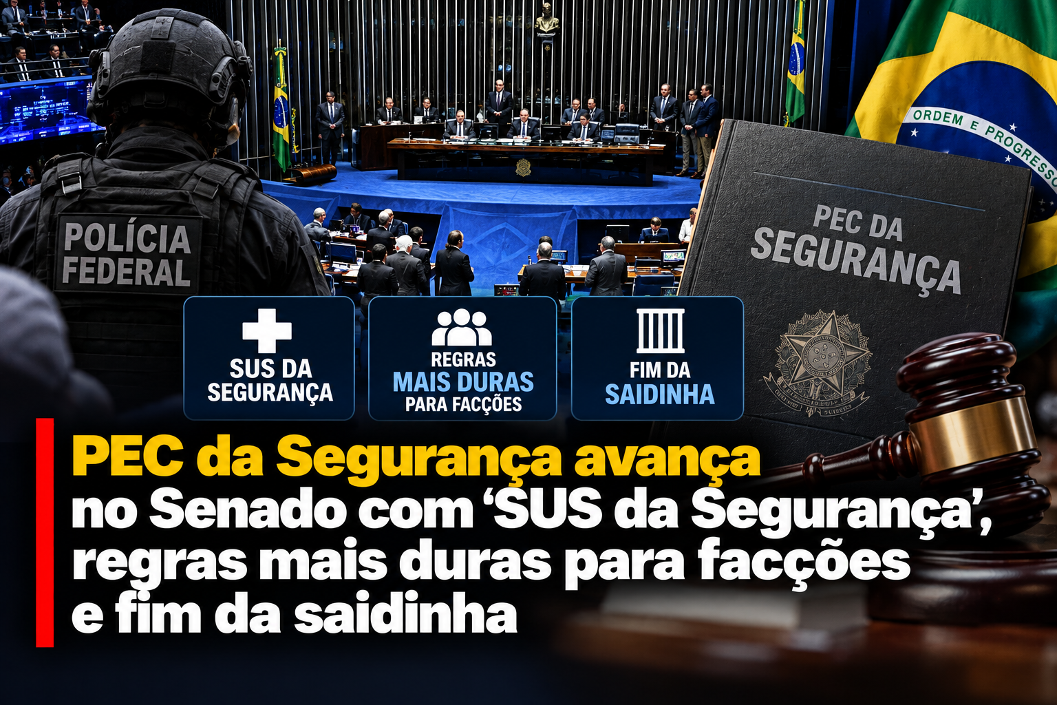 PEC da Segurança avança no Senado com ‘SUS da Segurança’, regras mais duras para facções e fim da saidinha